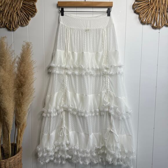 Free People maxi skirt ruffled tiered sheer flowy boho half slip frilly Medium - Picture 5 of 10